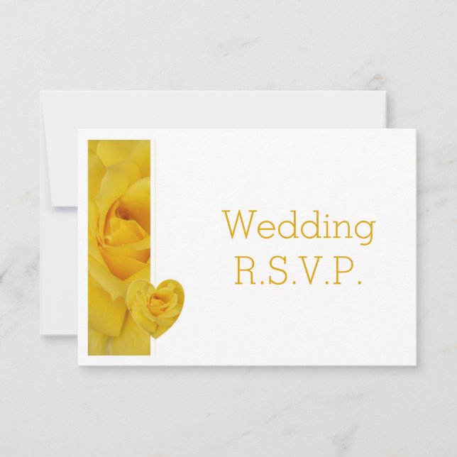 Yellow Rose Heart Design Wedding RSVP (Front)