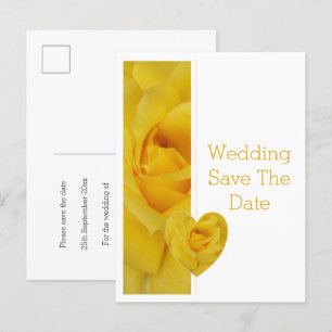 Yellow Rose Heart Design Wedding Save The Date Announcement Postcard