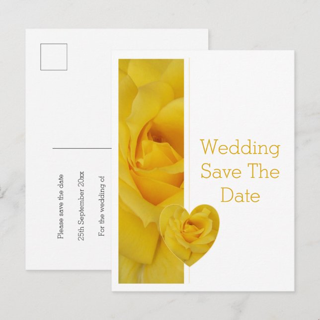Yellow Rose Heart Design Wedding Save The Date Announcement Postcard (Front/Back)