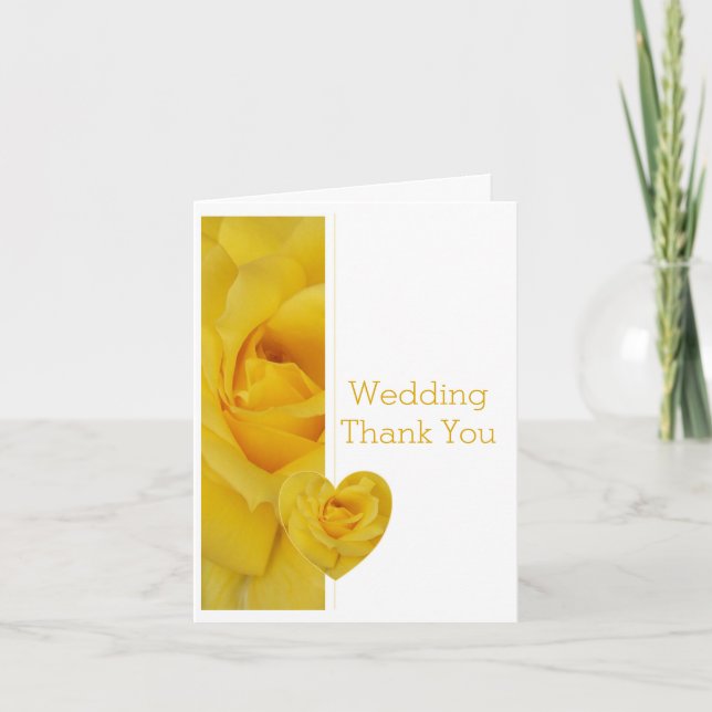 Yellow Rose Heart Design Wedding Thank You Card (Front)