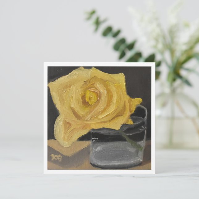 Yellow Rose in Glass Card (Standing Front)