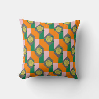 Yellow Rose in Multicolored Abstracts Pattern Cushion