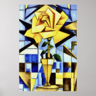 Yellow Rose In Yellow Vase Geometric Still Life Poster