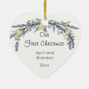 Yellow Rose Lavender  Eucalyptus   Christmas   Ceramic Tree Decoration