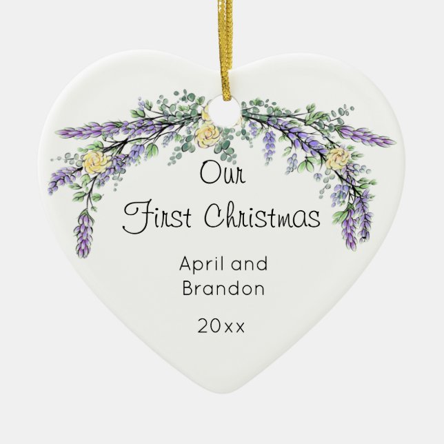 Yellow Rose Lavender  Eucalyptus | Christmas   Ceramic Tree Decoration (Front)