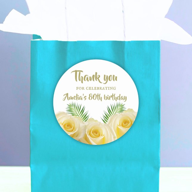 Yellow Rose Leaves Floral Birthday Thank you Classic Round Sticker (Creator Uploaded)