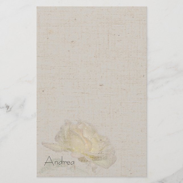 Yellow Rose Linen Look Stationery (Front)