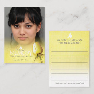 Yellow rose memory card for memorials and funeral