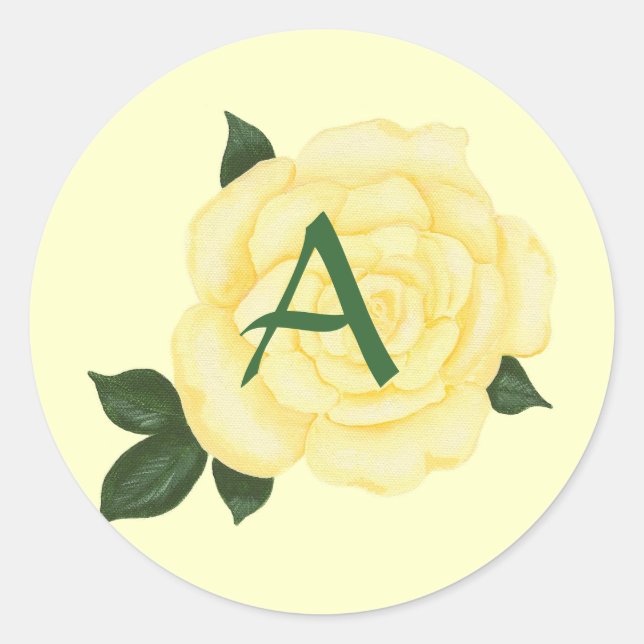 Yellow Rose, Monogram Wedding Stickers (Front)