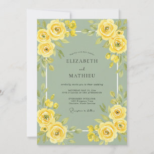 Yellow Rose Moss Wedding Invitation