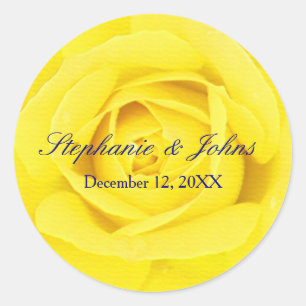 Yellow Rose Navy Blue Cute Chic Wedding Classic Round Sticker