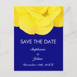 Yellow Rose Navy Blue Cute Save The Date Cool Postcard