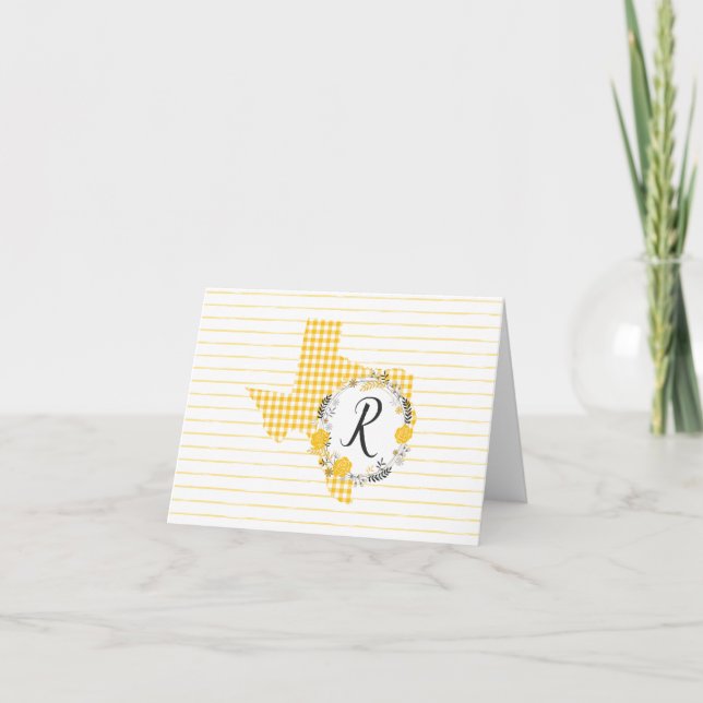 Yellow Rose of Texas - Gingham Monogram Note Card (Front)