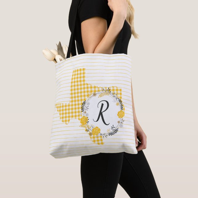 Yellow Rose of Texas - Gingham Monogram Tote Bag (Close Up)
