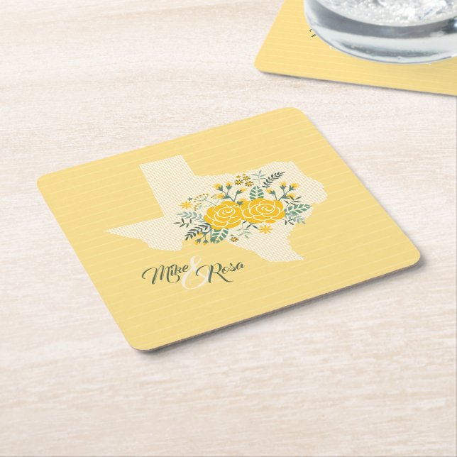 Yellow Rose of Texas - Gingham State Wedding Square Paper Coaster (Angled)