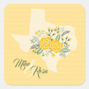 Yellow Rose of Texas - Gingham State Wedding Square Sticker