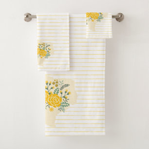 Yellow Rose of Texas - Gingham State with Roses Bath Towel Set