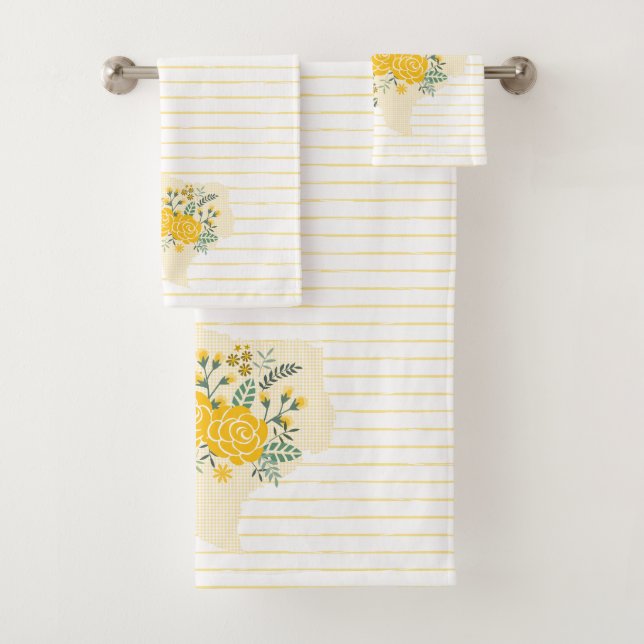 Yellow Rose of Texas - Gingham State with Roses Bath Towel Set (Insitu)