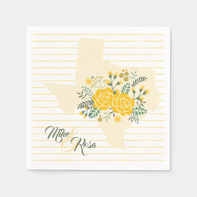 Yellow Rose of Texas - Gingham State with Roses Napkin (Front)