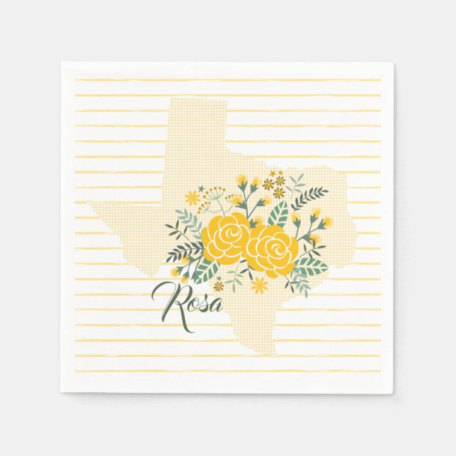 Yellow Rose of Texas - Gingham State with Roses Napkin (Front)