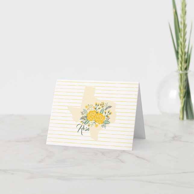 Yellow Rose of Texas - Gingham State with Roses Note Card (Front)