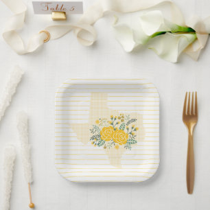 Yellow Rose of Texas - Gingham State with Roses Paper Plate