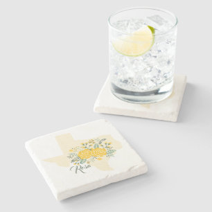 Yellow Rose of Texas - Gingham State with Roses Stone Coaster