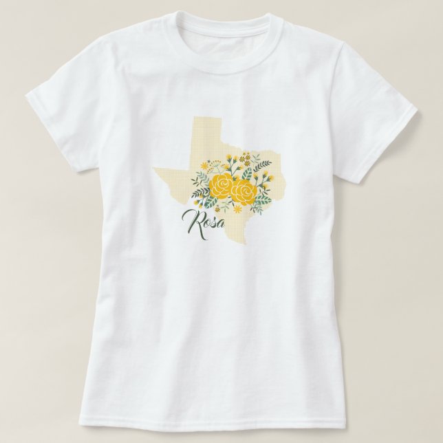 Yellow Rose of Texas - Gingham State with Roses T-Shirt (Design Front)