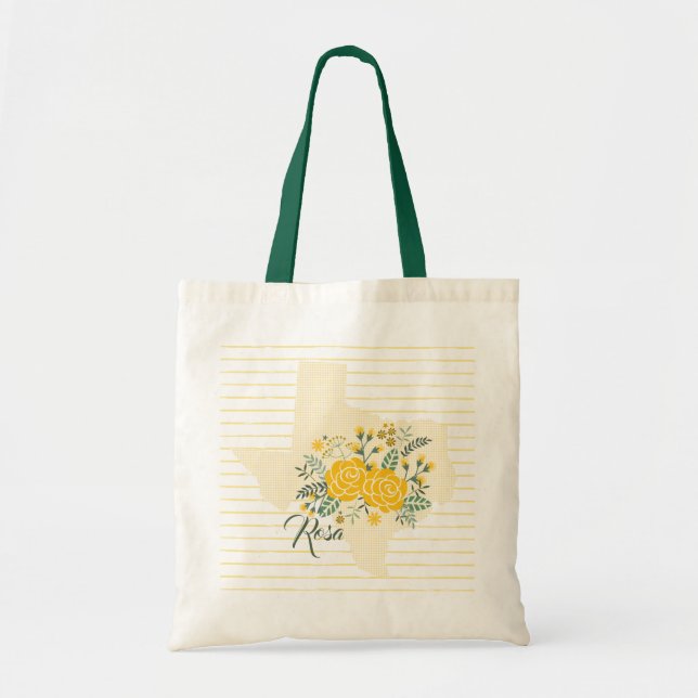 Yellow Rose of Texas - Gingham State with Roses Tote Bag (Front)