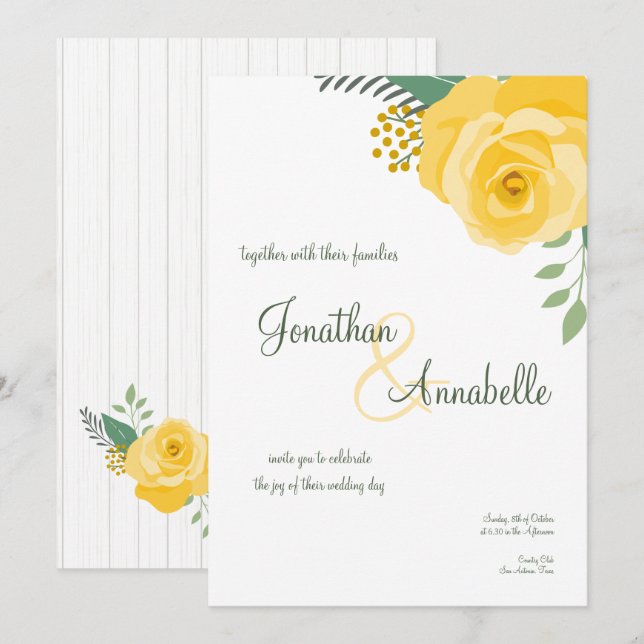 Yellow Rose of Texas Wedding Invitation (Front/Back)