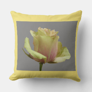 Yellow Rose on Grey + Cust. Border Colour Pillow