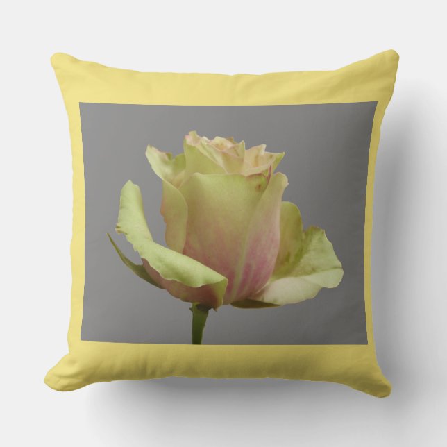 Yellow Rose on Grey + Cust. Border Colour Pillow (Front)