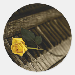 Yellow Rose on Piano Classic Round Sticker