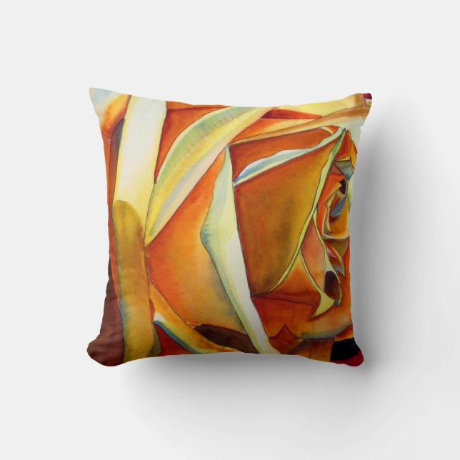 Yellow Rose original watercolor art flower Cushion (Front)