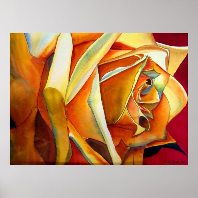Yellow Rose original watercolor art flower Poster (Front)