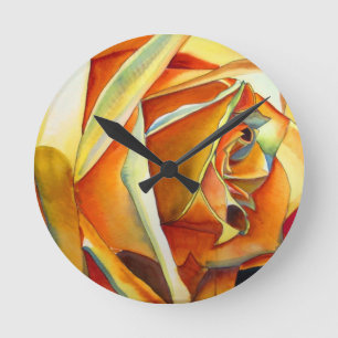 Yellow Rose original watercolor art flower Round Clock