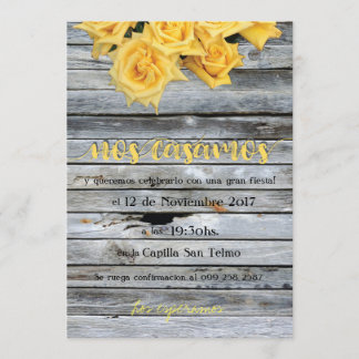 Yellow Rose Over Wooden Background in Spanish Invitation