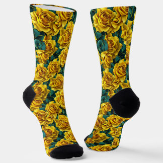 Yellow Rose Pattern Crew Socks