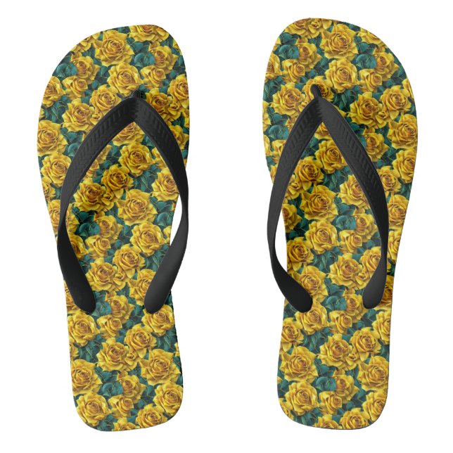 Yellow Rose Pattern Wide Strap Flip Flop (Footbed)