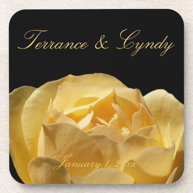 Yellow Rose Personal Wedding Coaster (Front)
