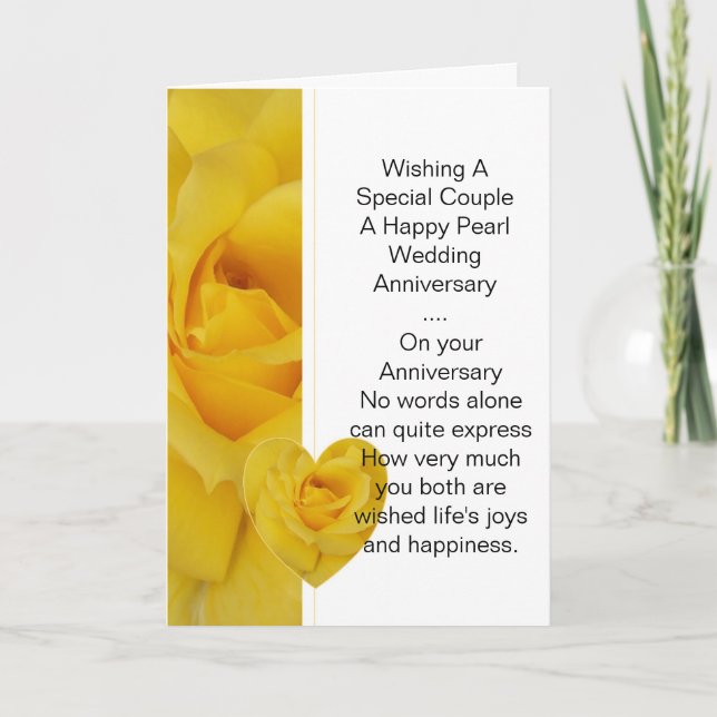 Yellow Rose Personalised 30th Wedding Anniversary Card (Front)