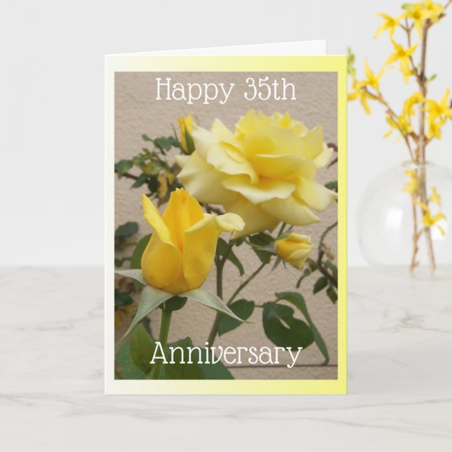 Yellow Rose Personalised 35th Wedding Anniversary Card (Yellow Flower)