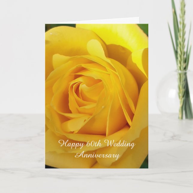 Yellow Rose Personalised 60th Wedding Anniversary Card (Front)
