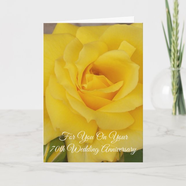 Yellow Rose Personalised 70th Wedding Anniversary Card (Front)