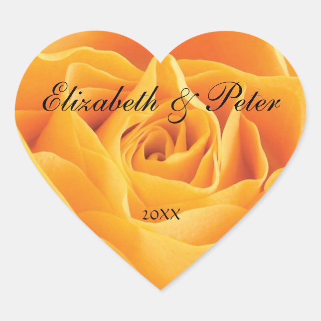 Yellow Rose Personalised Heart Wedding Sticker (Front)