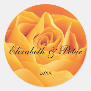 Yellow Rose Personalised Round Wedding Sticker