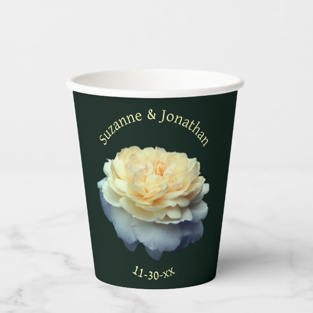 Yellow Rose Personalised Wedding Bridal Paper Cups (Front)