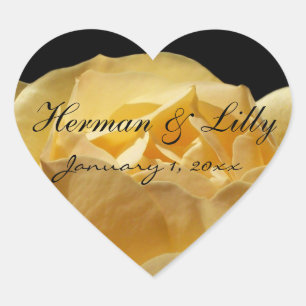 Yellow Rose Personalised Wedding Heart Sticker