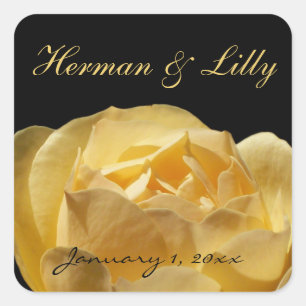 Yellow Rose Personalised Wedding Square Sticker