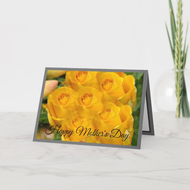 Yellow Rose Photo Pattern | Grey  Holiday Card (Front)